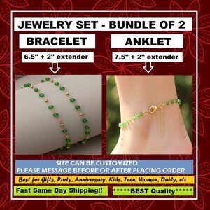 💖Minimalist 14K GOLD COLOR GREEN PEARL Jewelry Set Bracelet & Anklet, RC103